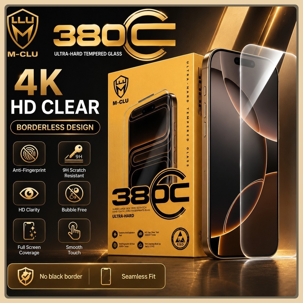 380CC HD++ ฟิล์มกระจกเต็มจอ สำหรับ iPhone 17 16 15 14 13 Pro Max 17Pro 16Pro 15Pro 14Pro 13Pro 17Air 17E ความแข็งสูง 001