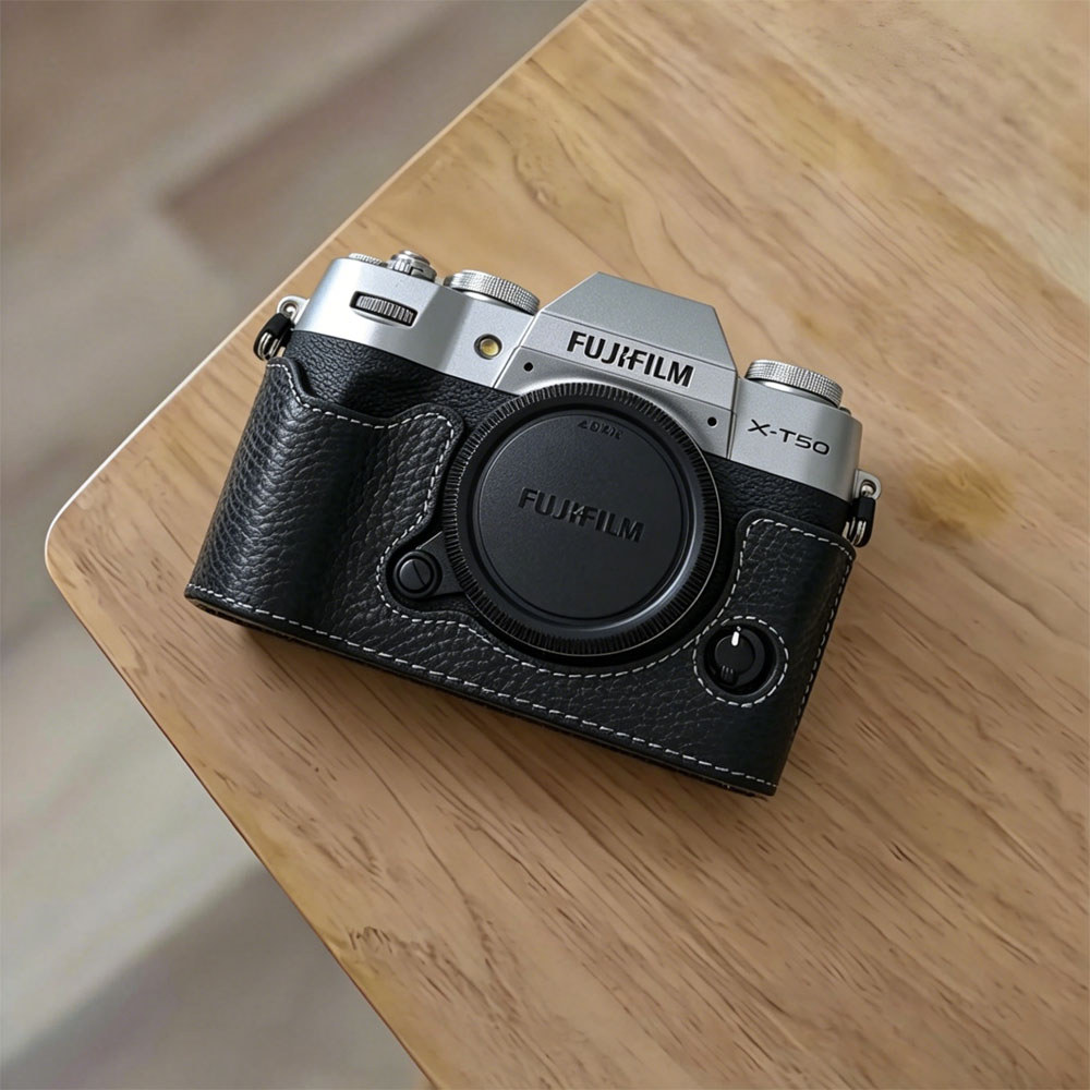 Fuji XT50 กระเป๋ากล้องหนังแท้ครึ่งเคสสําหรับ Fujifilm XT50
