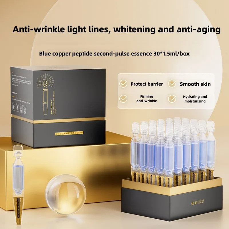 แบบพกพา Blue Copper Peptide Serum Niacinamide Hyaluronic Acid Moisturizing Skin Care Firming Essence Fine Lines Face Beauty 30 ชิ้น/เซ็ต