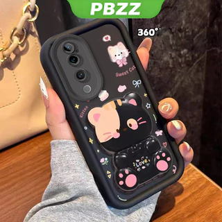 เคสสําหรับ VIVO V40 V50 V60 v60e V70 fe PRO V70E LITE V40 v50 5g เคสโทรศัพท์ Softcase ซิลิโคนกันกระแทกความงามพร้อมที่วาง 360° กระจกแต่งหน้า แมวน่ารัก สําหรับเด็กผู้ชาย สีดํา JTXMMZJ2