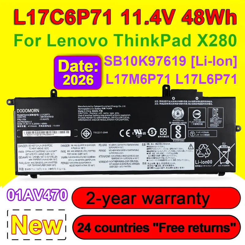 L17C6P71 01AV470 สําหรับ Lenovo ThinkPad X280 01AV471 01AV472 L17M6P71 L17L6P71 SB10K97617 SB10K9761