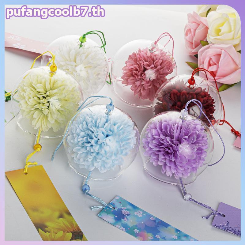 PUCOOL กระดิ่งลมแก้วญี่ปุ่นสร้างสรรค์พร้อมดอกไม้เทียมเสียงสงบเงียบแขวนตกแต่งสําหรับตกแต่งบ้านหน้าต่าง
