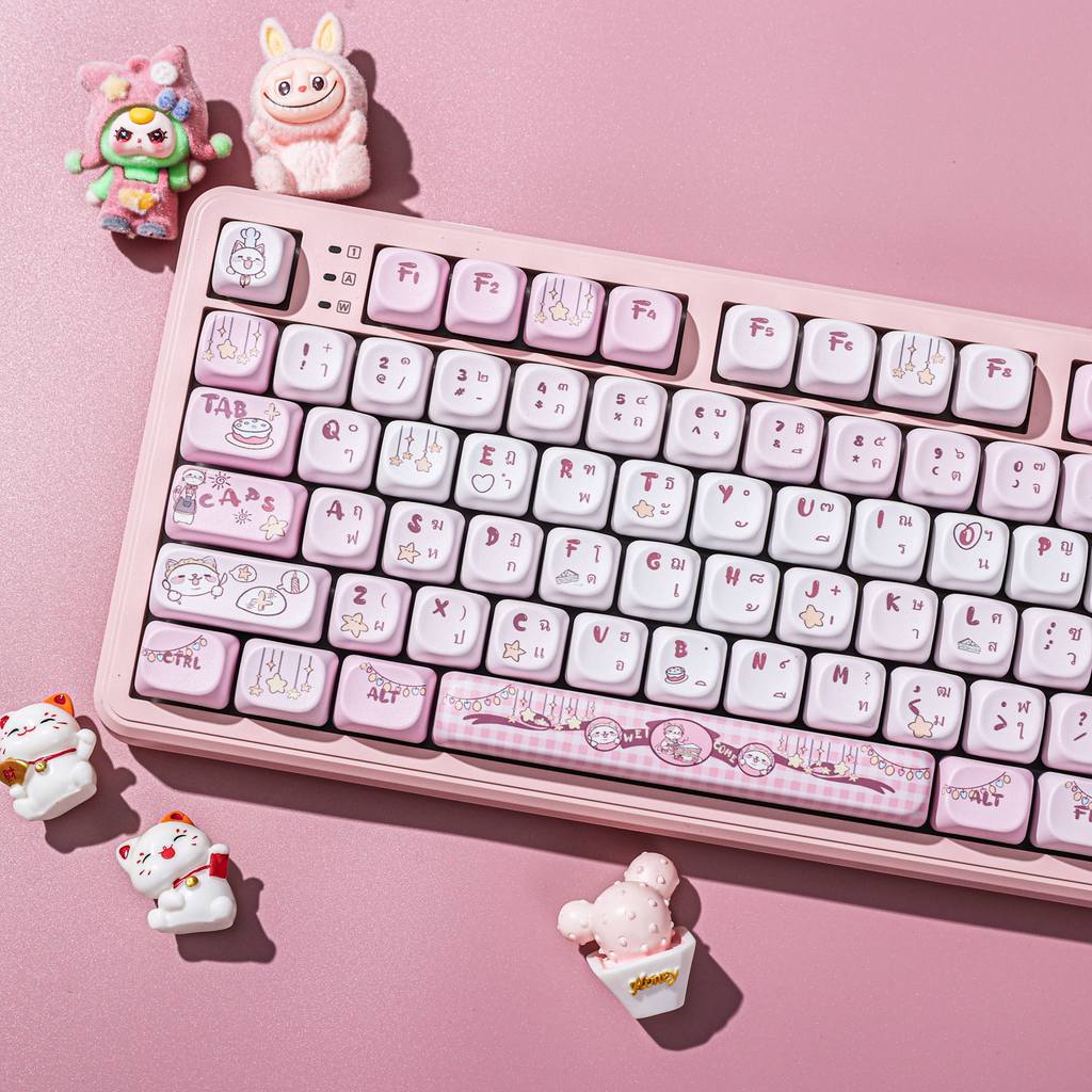 【พร้อมส่งจากไทย】ปุ่มกดเท่านั้นWishing Meow Thai Keycaps ภาษาไทยชุดน่ารักการ์ตูน Keycaps MOA High PBT