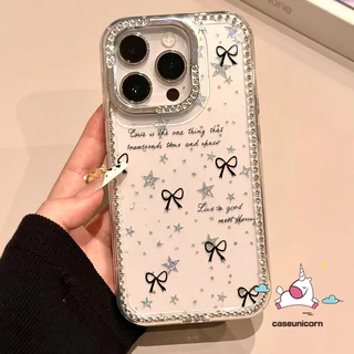 เคสไอโฟน 14 ใช้ได้กับ IPhone 16 15 17 11 12 13 14 Pro Max 12 13 16 17 pro 14 15 16 Plus Air เคสขอบคริสตัล ลายโบว์น่ารัก