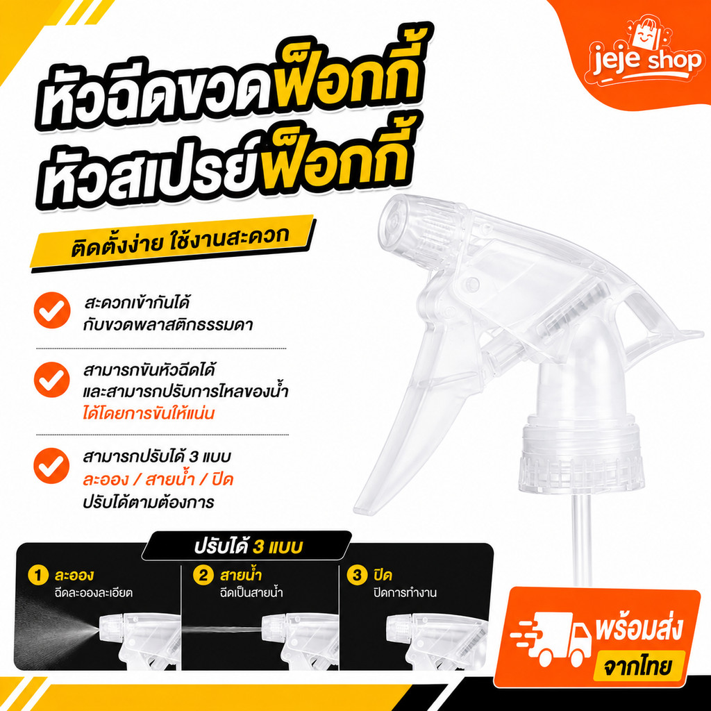 หัวฉีดน้ำ หัวฉีดน้ำหลากสี หัวฉีดขวดฟ็อกกี้ หัวสเปรย์ หัวฟ็อกกี้ หัวฉีดรดน้ำ ขนาด คอ28 (410,400) สินค้าในไทย