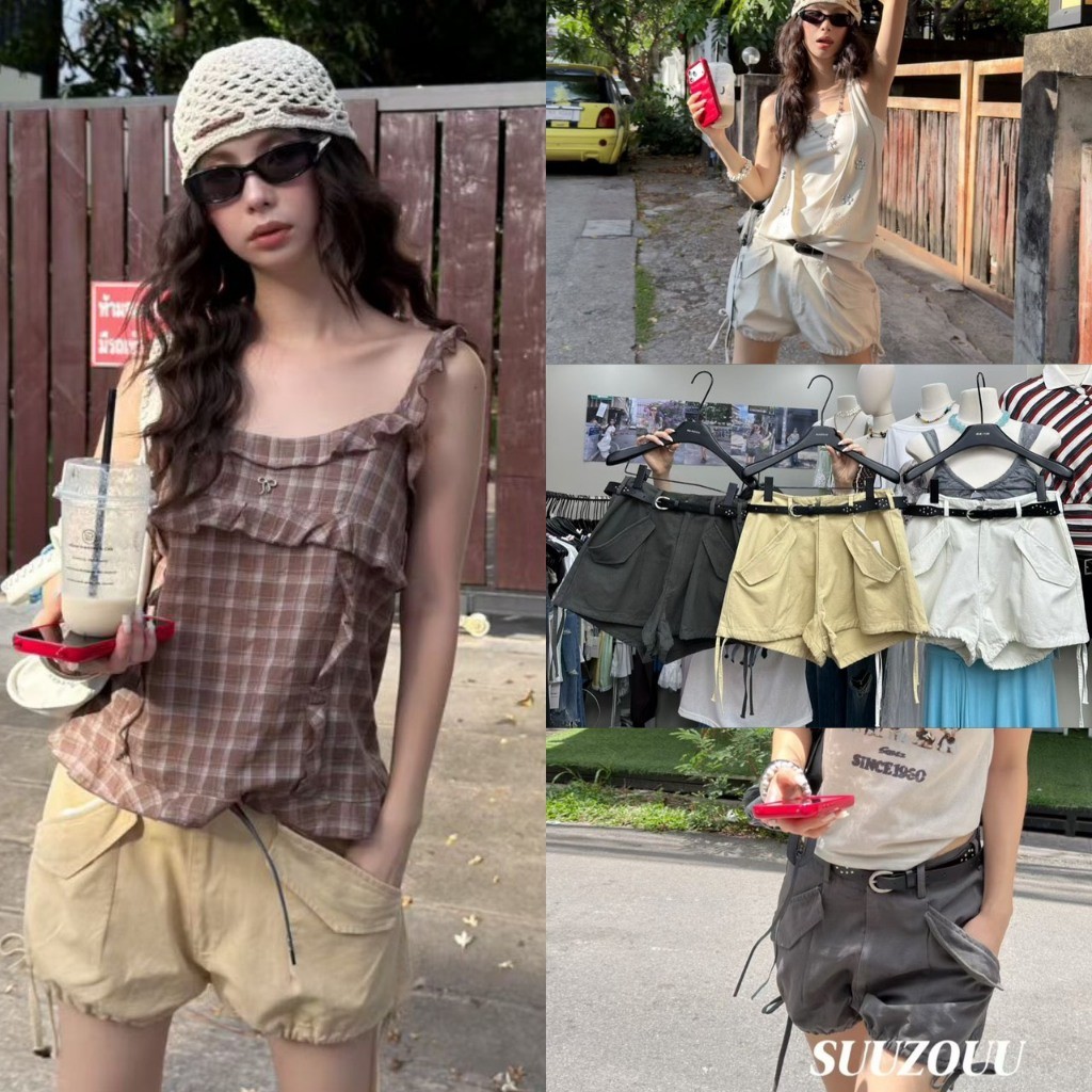 ❤ 🧵 🇰🇷 SU340 กางเกงขาสั้นตัวโปรดของสาวสายเท่ ✨ ดีไซน์กระเป๋าใหญ่สไตล์คาร์โก้ แฟชั่นเกาหลี TAG MM Fish 🧡