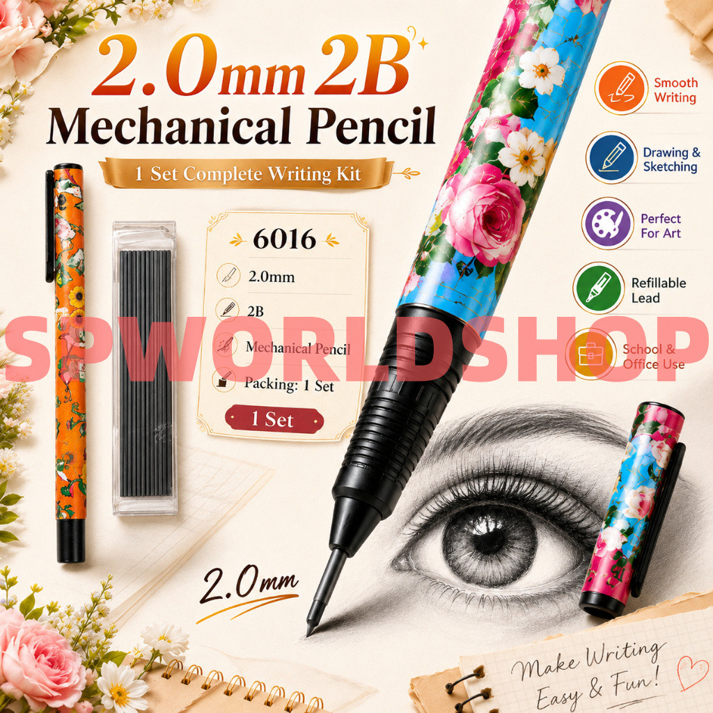 6016 2.0mm 2B ดินสอกด / Pensil Khat / ดินสอ Jawi / การวาดภาพดินสอ / ดินสอบทความ