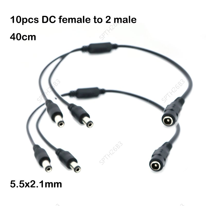 10pcs 0.4M 40 ซม.DC 12v 1 หญิง 2 ชาย Splitter 2 ทิศทางปลั๊กสาย 24awg 2A 5.5 มม.* 2.1 มม.DC Power Sup