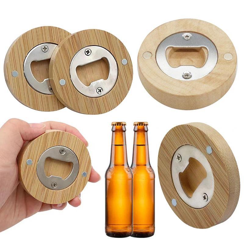 5/10PCS Round Bottle Opener Magnetic Fridge Decoration Wooden Beverage Open Suitable for Beer Bottle