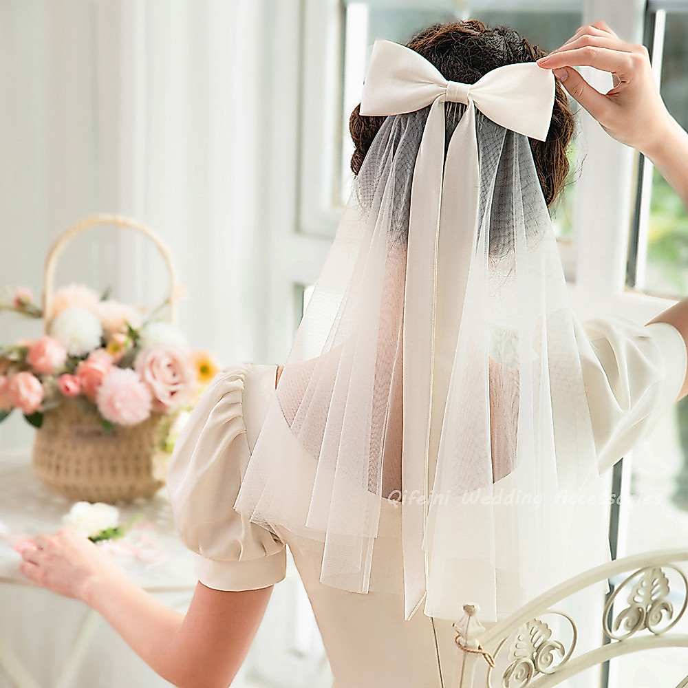 ผ้าคลุมหน้าโบว์เจ้าสาว Soft Tulle slayer ยาว 25 ซม. NB480