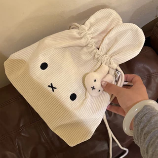 กระเป๋าสะพายข้างผู้หญิงผ้าลูกฟูกขนาดเล็กแม่เหล็ก Miffy น่ารัก