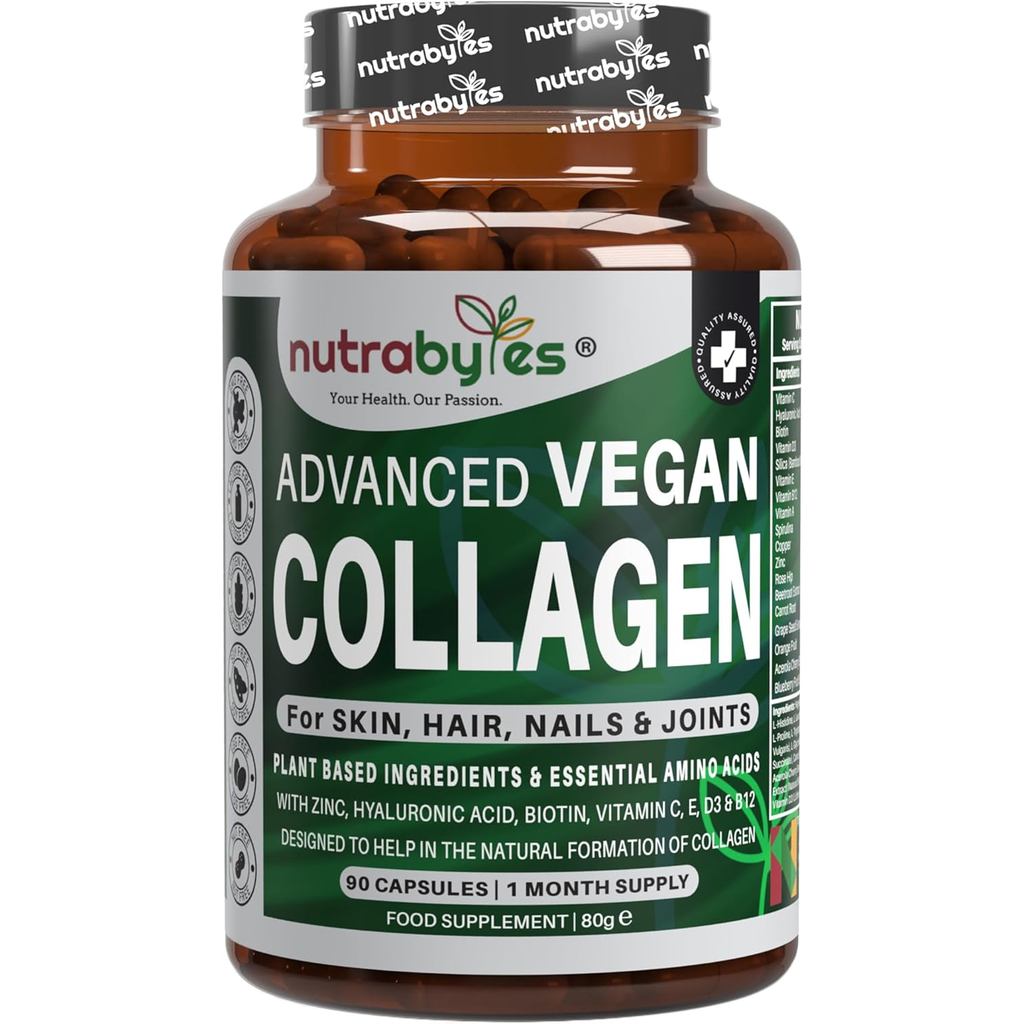 Nutrabytes Vegan อาหารเสริมคอลลาเจนสําหรับผู้หญิงและผู้ชาย | แคปซูลคอลลาเจนมังสวิรัติจากพืชที่มีกรดไ