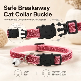 Sparkly Glitter ปลอกคอแมวความปลอดภัย Breakaway หัวเข็มขัด Bell โลหะ D แหวนปรับสัตว์เลี้ยง 12 สีสําหรับลูกแมวสุนัขขนาดเล็ก Chihua