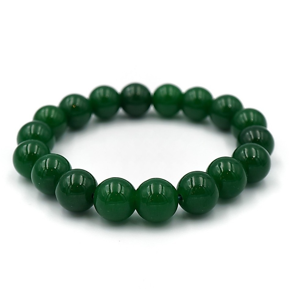 LUCKYSTONE หินสีนำโชค โทนสีเขียวเข้ม ขนาด 10 มม. สร้อยข้อมือหินแท้ by siamonlineshop