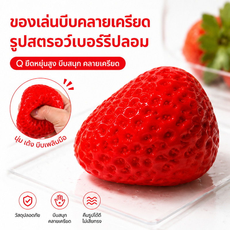 สไลม์โคลนหนืดลายสตรอว์เบอร์รี่ ของเล่นบีบคลายเครียด เนื้อนุ่มหนืด ยืดได้ เล่นเพลิน ของเล่นยอดฮิต COD