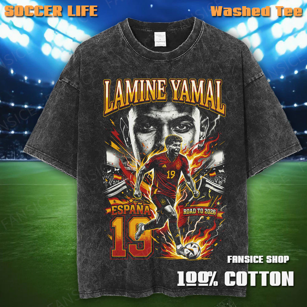 Yamal Spain 2026 World Cup ยามาล ฟุตบอลโลก 2026 เสื้อยืดซักล้าง ผ้าฝ้าย 100% นุ่มสบาย ระบายอากาศดี เสื้อฟุตบอล สต็อกไทย