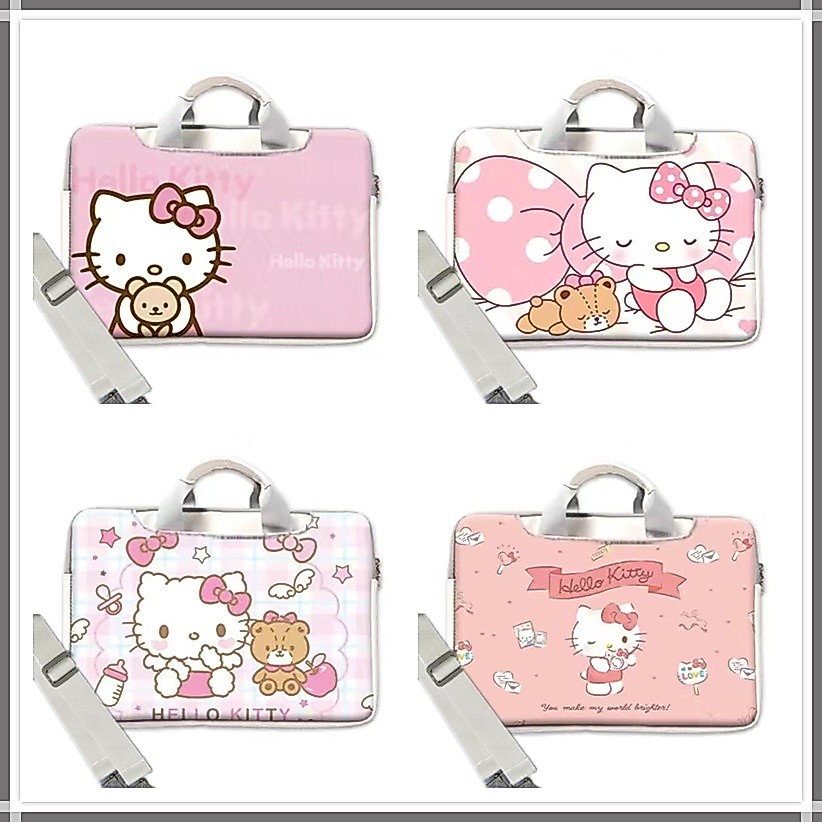 ⭐️With Shoulder Strap + Tie Strap⭐️【hellokitty】Portable laptop bag waterproof and shockproof large capacity PU liner bag 13/14/15.6 inch