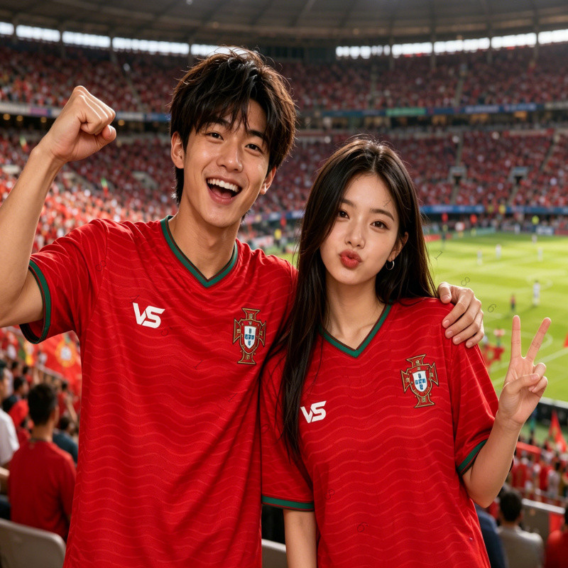 เสื้อฟุตบอลสไตล์โปรตุเกส คอวีแขนสั้น ชายหญิง เสื้อเชียร์บอล ซ้อมกีฬา แห้งไว ระบายอากาศดี ใส่สบาย