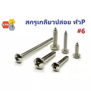 สกรูเกลียวปล่อย หัวกลม แฉก ห้วP #6 ตะปูเกลียว ชุบนิเกิล Self Tapping Screws Pan Head #6 Nickel Plated