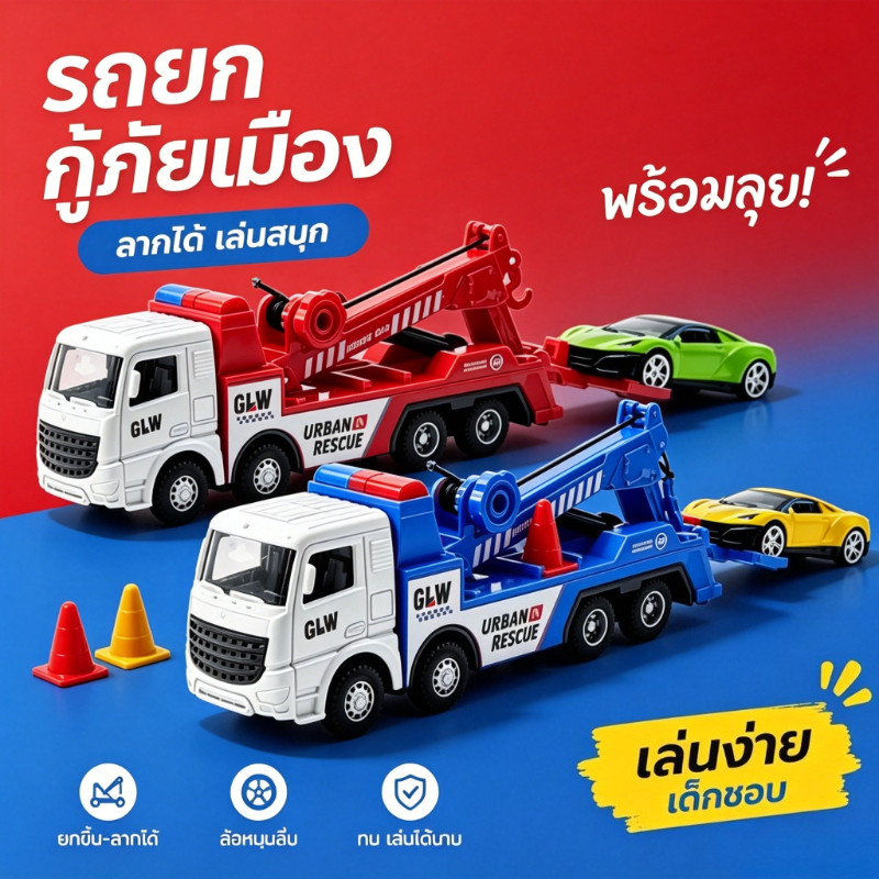 รถยกกู้ภัยของเล่นเด็ก รถพ่วงโลหะผสมด้านหน้า แขนยกปรับระดับได้ ระบบแรงเฉื่อยไถลไกล ของขวัญเด็กผู้ชาย