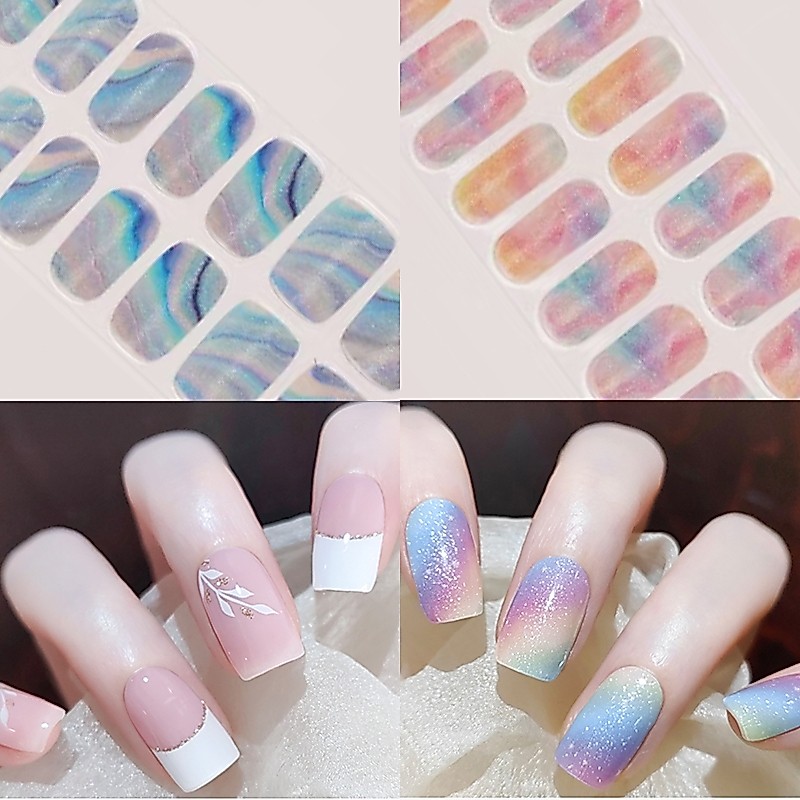 สติ๊กเกอร์ติดเล็บเจล UV 20 ชิ้น รุ่นฤดูใบไม้ผลิ-ฤดูร้อน อบโคมไฟกึ่งทัวร์ส่องไฟ