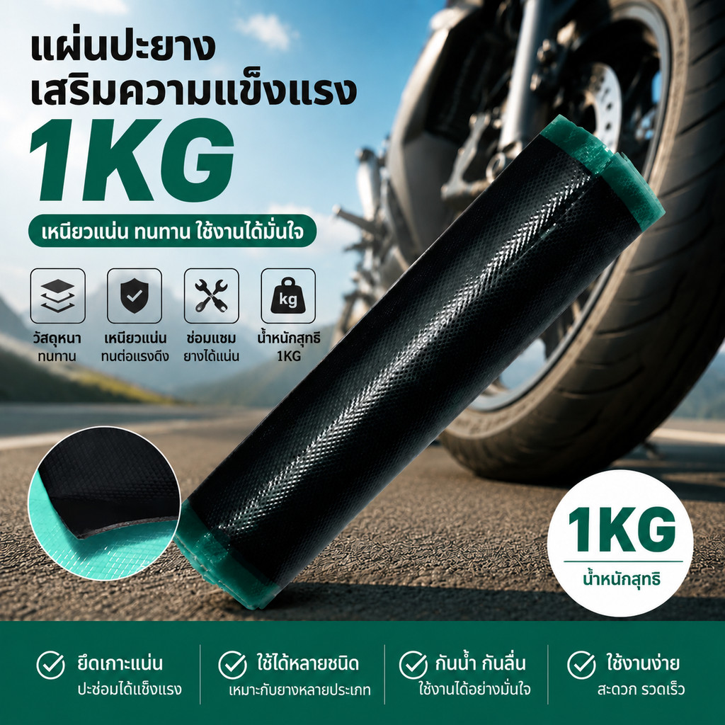 ยางดิบปะยาง 1 กก. แผ่นยางดิบปะร้อน ใช้กับกาวดำ สำหรับซ่อมยางรถยนต์ รถบรรทุก และมอเตอร์ไซค์