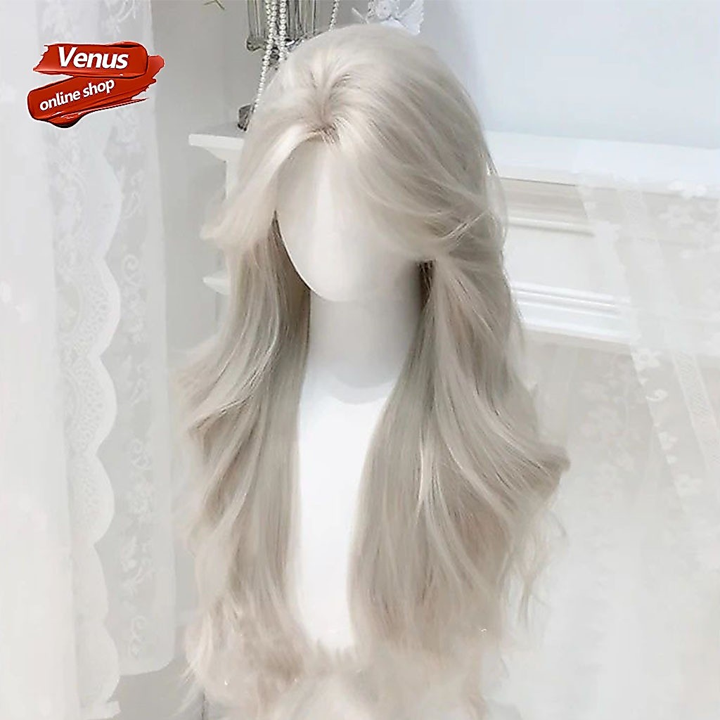🔥ส่งไวจาก กทม🔥 Venus วิกผมหญิง Grey white wig วิกผมยาว วิก วิกผมลูกไม้ด้านหน้า วิกโลลิต้า วิกผมยาวลอน แบบตรงมีหน้าม้า