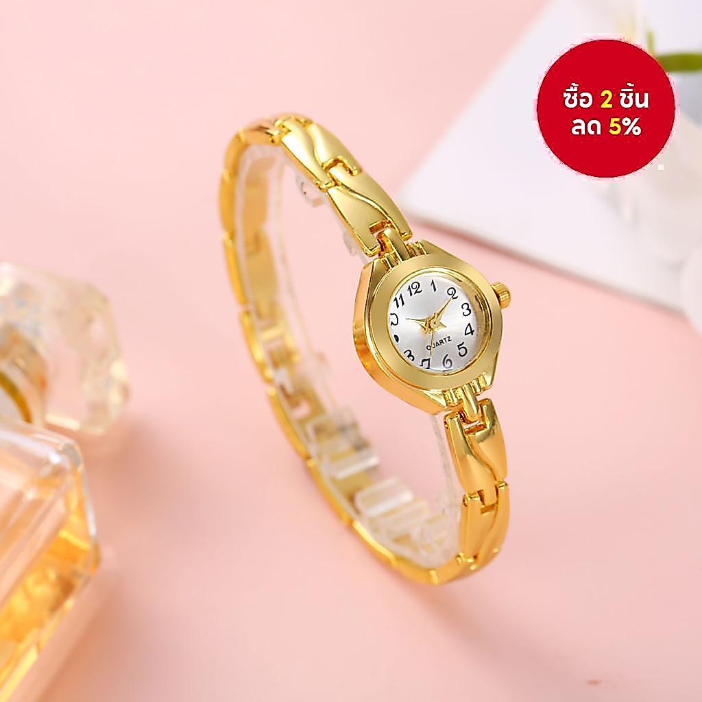 Luxury Gold สร้อยข้อมือผู้หญิงนาฬิกา Vintage Quartz แฟชั่นหน้าปัดเล็ก Casual