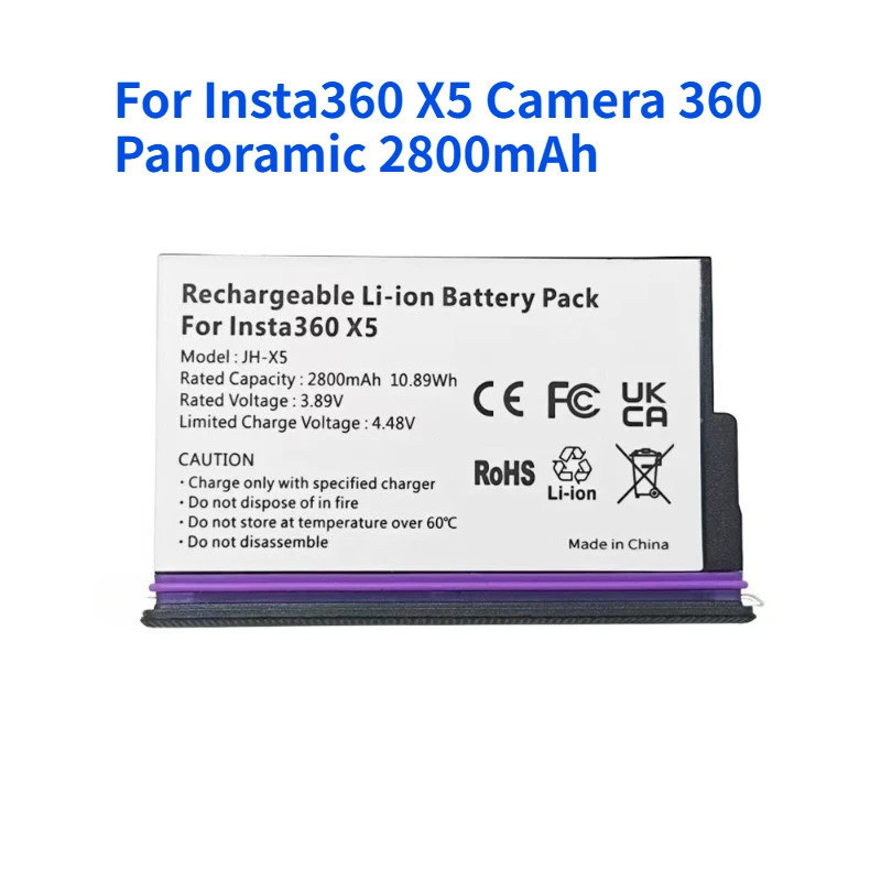 สําหรับ Insta360 X5 กล้อง 360 Panoramic JH-X5 แบตเตอรี่ลิเธียมไอออนแบบชาร์จไฟได้ 2800mAh