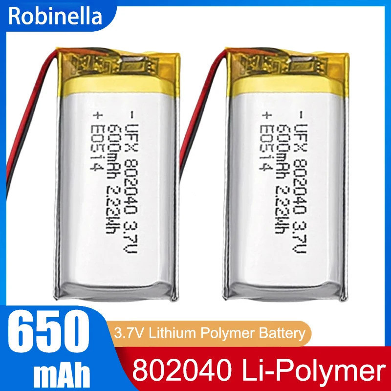3.7V 650mAh 802040 แบตเตอรี่ Li-Polymer แบตเตอรี่ลิเธียมโพลิเมอร์แบบชาร์จไฟได้สําหรับ MP3 MP4 GPS ชุ