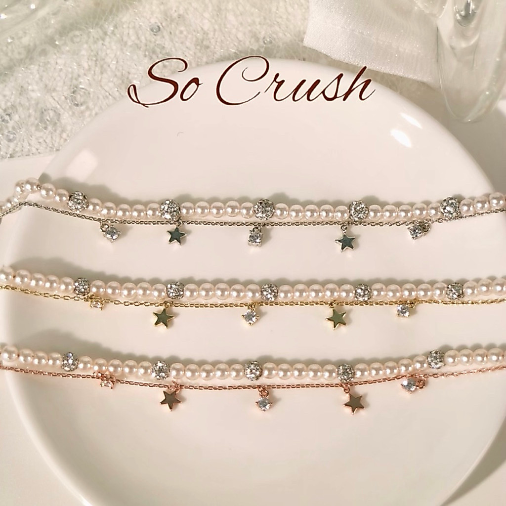 Socrush.bkk | DREAMY PEARL double layers bracelet | SB-014 | กำไล สร้อยข้อมือ ดาว ไข่มุก กำไลมุก จี้มุก จี้ดาว เพชร
