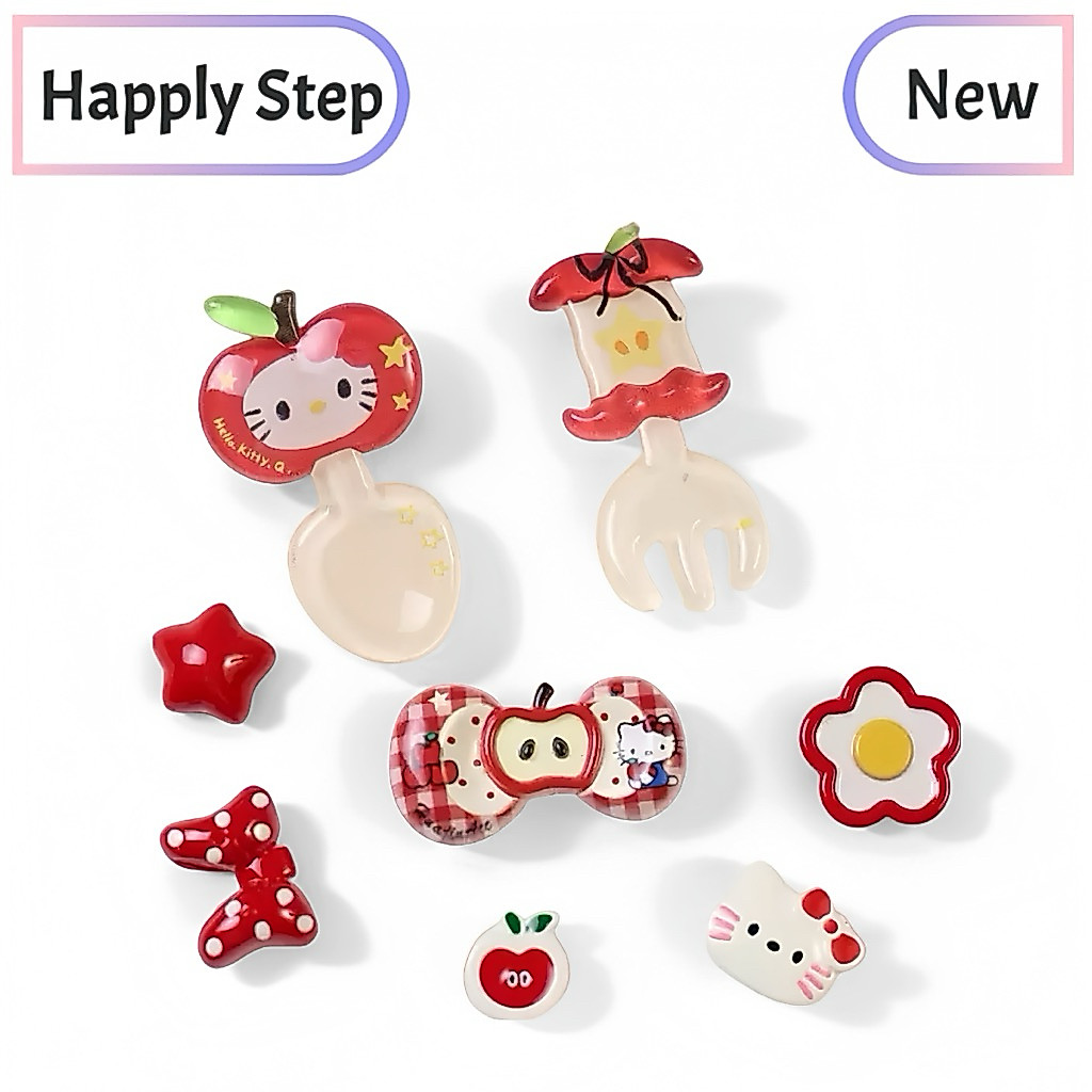 Happy Step 9ชิ้น/เซ็ต แอปเปิลกระดุมE13*เฉพาะตัวติด(พร้อมส่ง) จิ๊บบิท ตัวติดรองเท้า ชุดตกแต่งรองเท้า ลายการ์ตูนน่ารักๆ