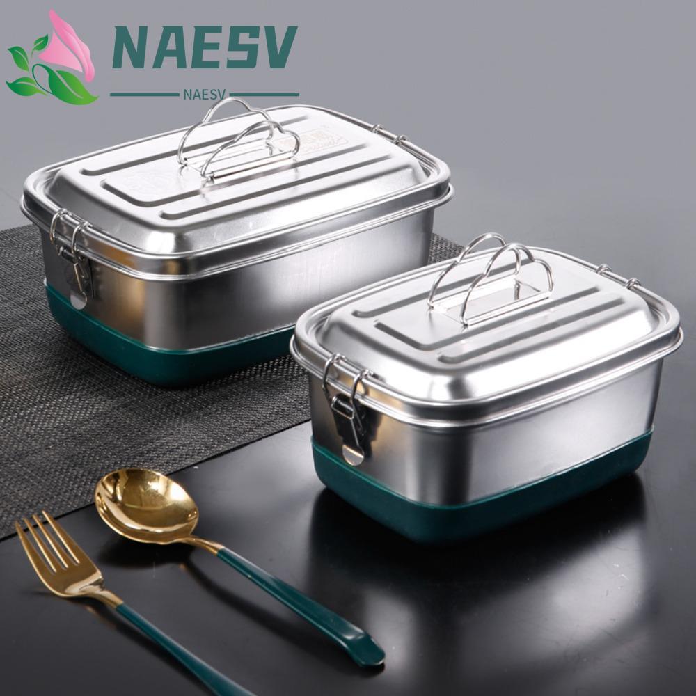 NAESV กล่องอาหารกลางวันสแตนเลส, ภาชนะบรรจุอาหารแบบพกพาป้องกันการล้น, ปิดผนึกอเนกประสงค์พร้อมฝาปิดความจุขนาดใหญ่กล่องเก็บของสดสํานักงาน