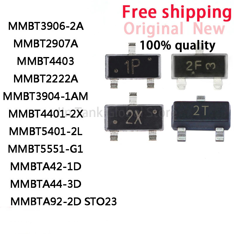 10PCS MMBT2222A MMBT2907A MMBT3904 MMBT3906 MMBT4401 MMBT4403 MMBT5401 MMBT5551 MMBTA42 MMBTA44 MMBT