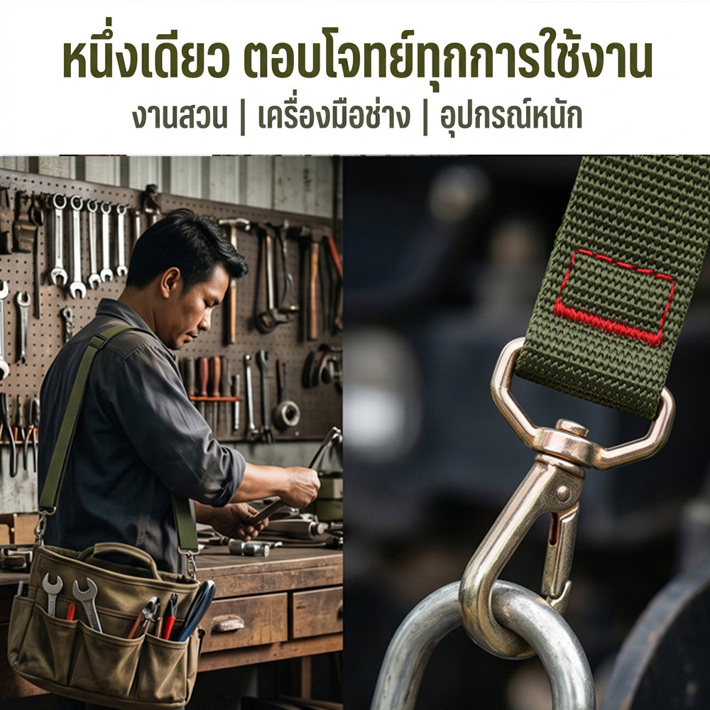 สายสะพายผ้าไนลอนหนา ปรับได้ พร้อมคลิปล็อค สำหรับสว่าน เครื่องตัดหญ้า อุปกรณ์ช่างสวน รูปที่ 3