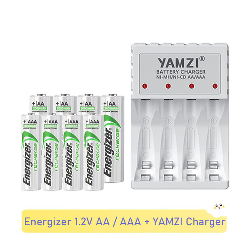 Energizer 1.2V AA 2000mAh / AAA 800mAh Ni-MH แบตเตอรี่ชาร์จพร้อม YAMZI ChargerWhite