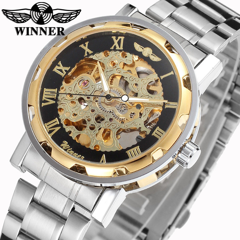 T-WINNER Winner Skeleton Men Manual Mechanical Watch Men Manual Mechanical Watch สายเหล็ก