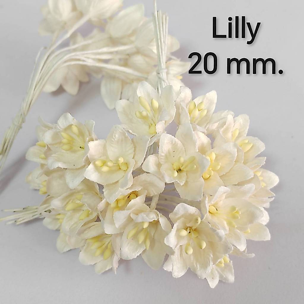 (50 ดอก) ดอกไม้กระดาษสา ดอกลิลลี่ ขนาด 20 มม Artificial paper flower / Lilly flower 20mm.