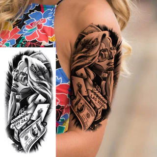 Chicano Gangster Zeus God กันน้ํารอยสักชั่วคราวสําหรับผู้ชายผู้หญิงผู้ใหญ่สีดํา Body Arm สติ๊กเกอร์รอยสักปลอม