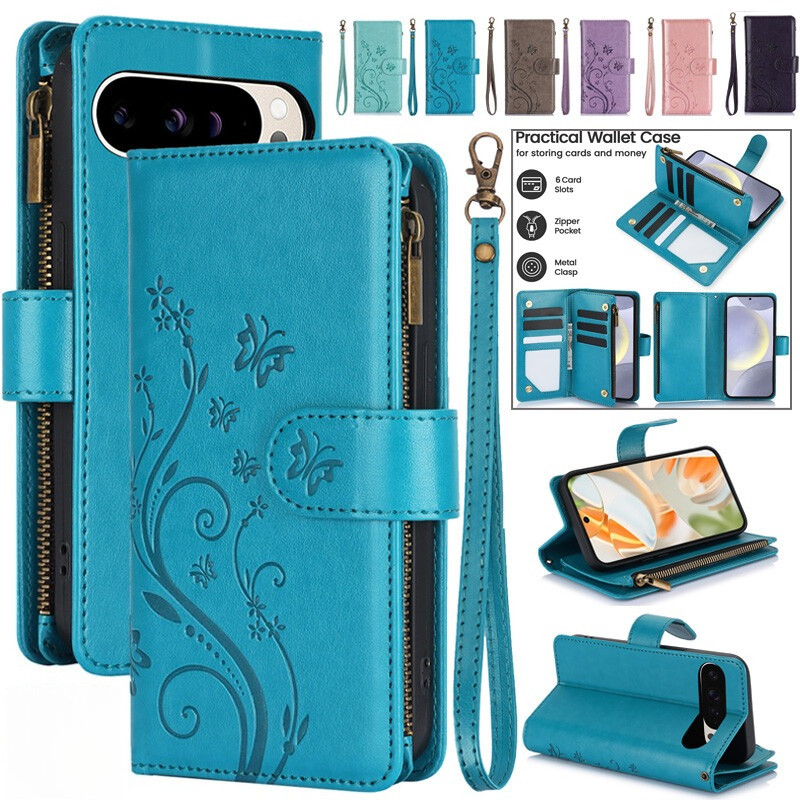 สําหรับ Google Pixel 10 Pro XL 7 8 9 8A 7A 6A Magnetic Zip กระเป๋าสตางค์หนังฝาครอบ