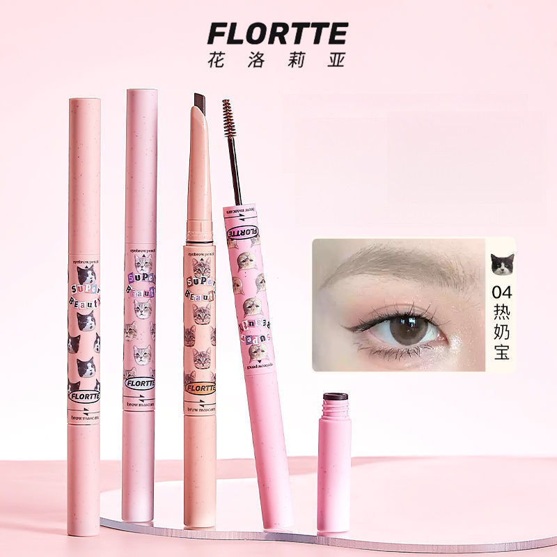 Flotte เกาหลีดินสอเขียนคิ้ว Double Headed Blade ดินสอเขียนคิ้ว 2-In-1 ติดทนนานกันน้ํา Long-Lasting W
