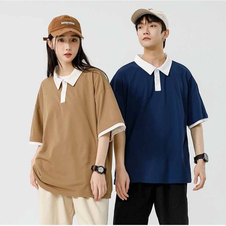 BECoolMan ปกคลาสสิก เสื้อโปโลผู้ชาย เรียบง่ายด้วยสีทึบ สบาย ๆ ทุกวัน