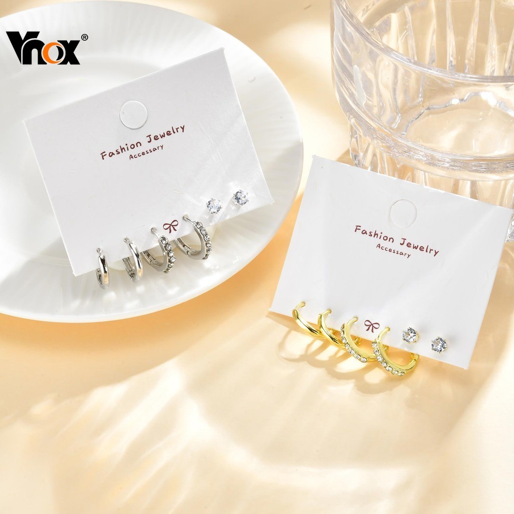 Vnox 3pcs Zircon Cubic Gold Silver Circle ต่างหูชุด,ผู้หญิง Hypoallergenic ชุดแฟชั่นเครื่องประดับของขวัญ Party