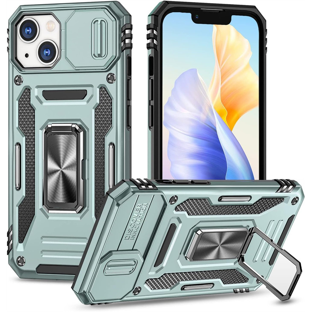 Kickstand Case สําหรับ IiPhone 16E,16 15 14 13 12 11 Pro Max พร้อมฝาครอบกล้องสไลด์และขาตั้งแม่เหล็ก,