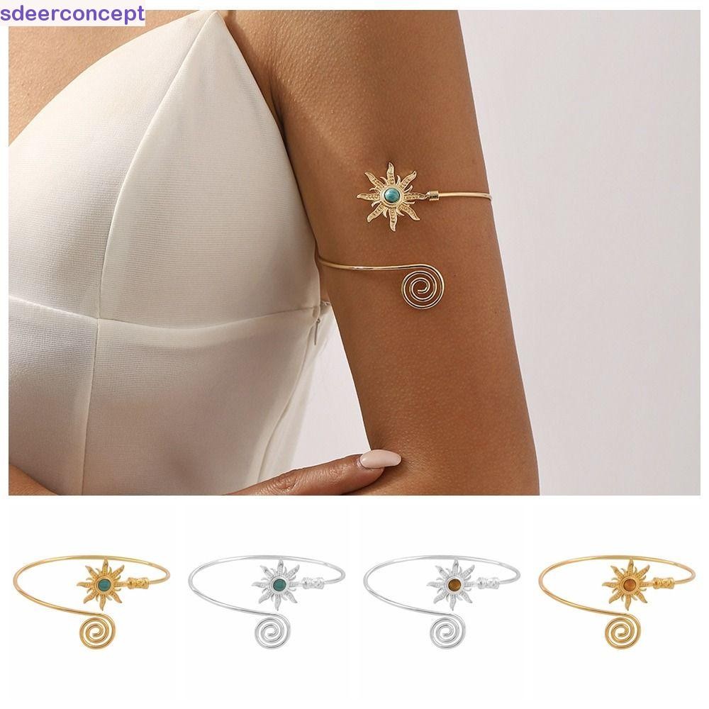 ความลึกมาก Cuff กําไลข้อมือสําหรับผู้หญิง, Twist Line Turquoise Arm Cuff, Simple Alloy ยุ้ย Arm Chai