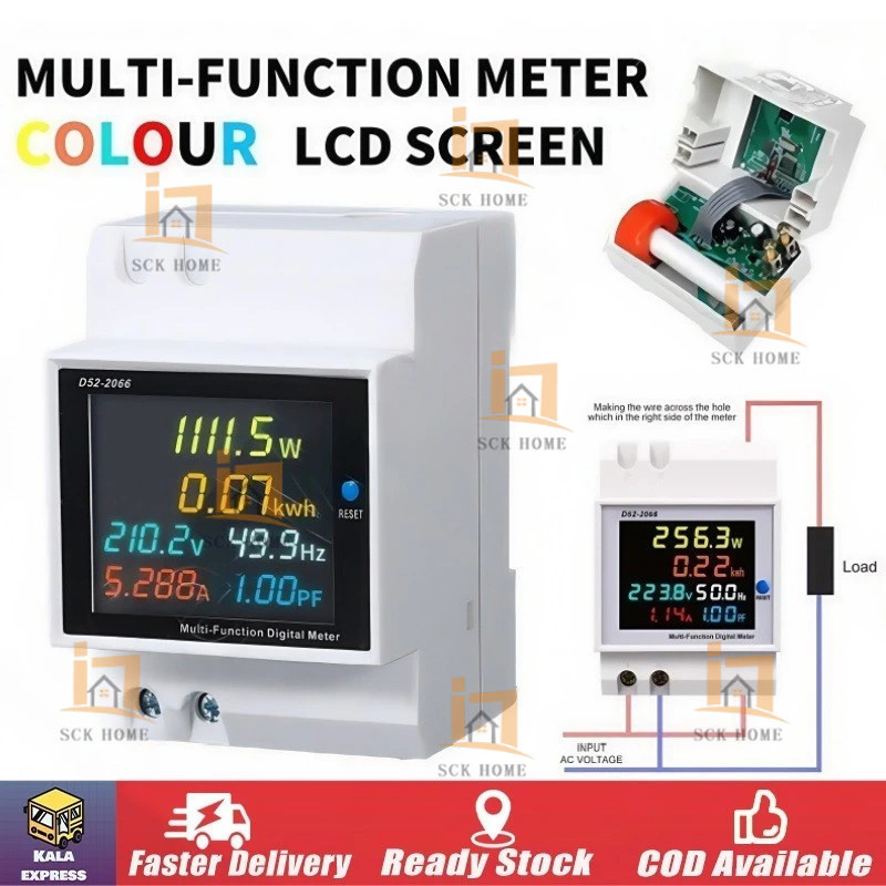 เครื่องวัดแรงดันไฟฟ้าความถี่ D52-2066 6IN1 din rail AC monitor 110V 220V 380V 100A KWH