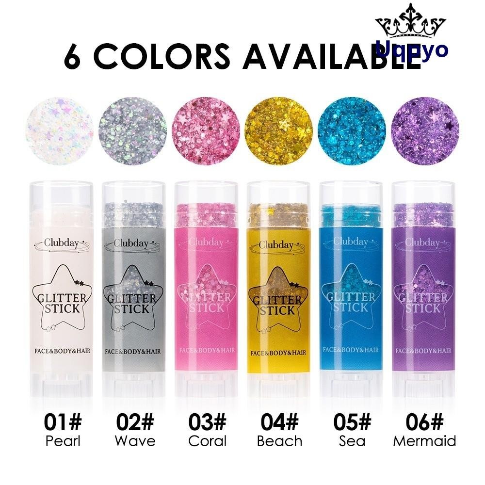 UQPYO Sequins Glitter Stick, Body Paint Glitter Cream, 6 สี Body Glitter Sticks Cheek Gel Stick สําห