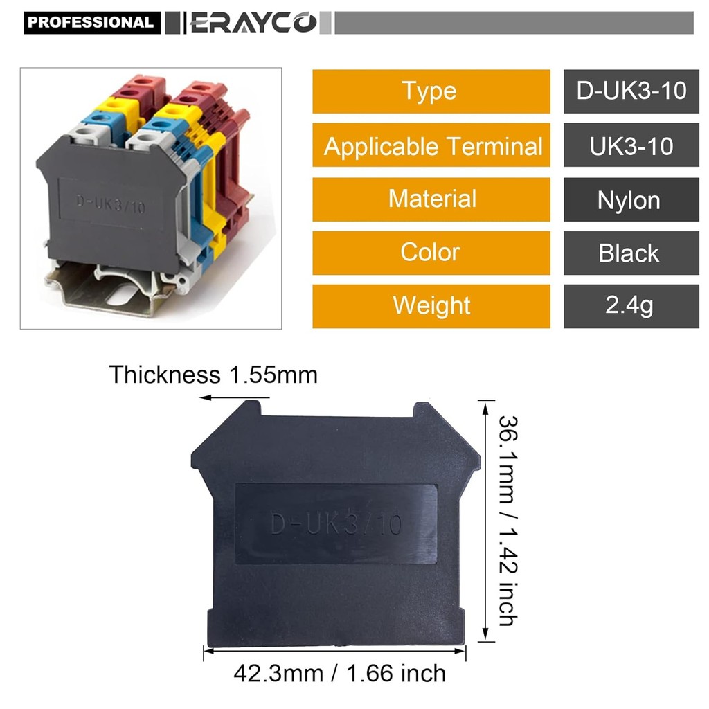 D-UK3/10 ฝาครอบปลายสําหรับ 3N 5N 6N 10N 16N DIN Rail ติดตั้ง Terminal Block (แพ็ค 20 ชิ้น) T24E