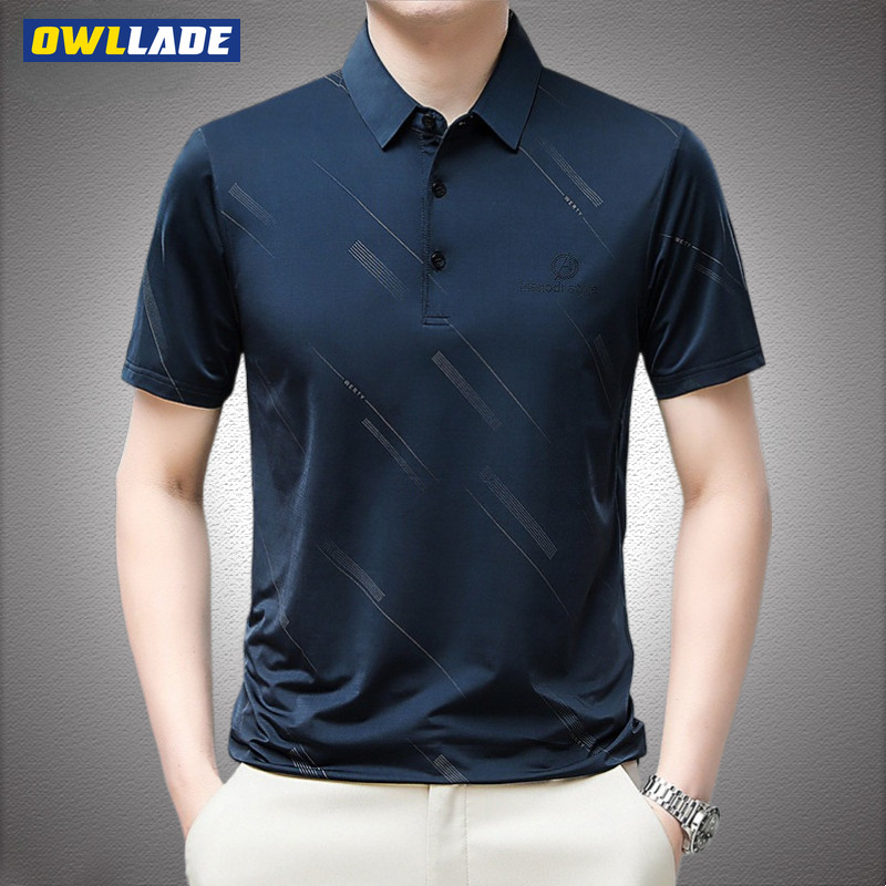 _OWLLADE เสื้อยืดโปโลผู้ชาย คอลัมน์ปก ระบายอากาศได้และยืดหยุ่น สีกรมท่า_