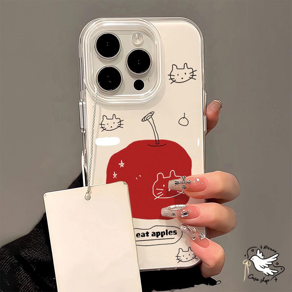 COD-ในไทย💥ผลไม้สีแดง TPU เคส For iPhone 11 15 16 14 13 12 Pro Max X XS XR 13 Pro 16 Plus กันกระแทก แฟชั่น ครีม Unisex